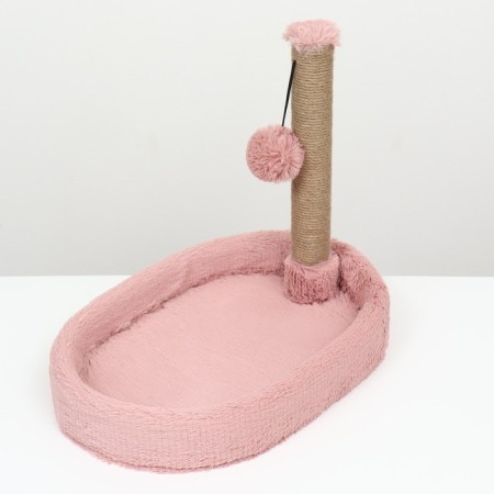 A bed with a cloth "Pijon", oval, 55 x 36 x 47cm, fluffy fur, jute, pink-2