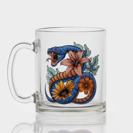New Year's glass tea mug "Flowers and snakes", 320 ml, mix