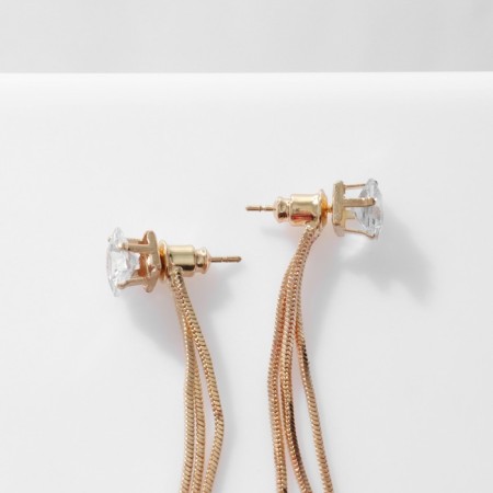 Hanging earrings with rhinestones "chains" square, white color in gold-1
