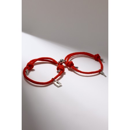 Bracelets "Demetrons" on magnets, a lock with a key, the color is red, 7 cm-2