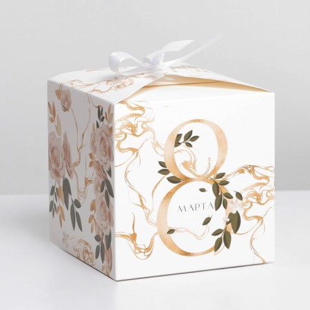 Gift folding box, packaging, “March 8, gold”, 12 x 12 x 12 cm-1