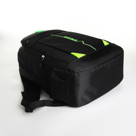 Youth backpack with a zipper, 4 pockets, black/green color-4