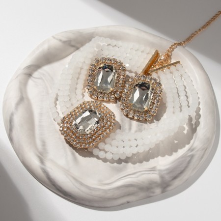 Set 2 items; Earrings, Knock Luxury Large Stone, white color in gold, 42 cm-3
