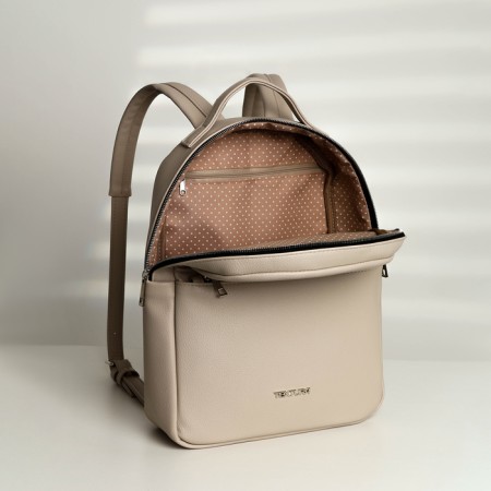 A backpack with a zipper, Textura, external pocket, light-beige color-10