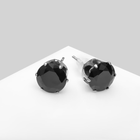Earrings with rhinestones "Pusets" radiance, circle, d = 0.8, black color in silver-2