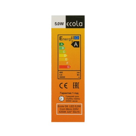 LED LED Ecola Corn Micro, G9, 5 W, 4200 K, 320 °, 50x15 mm, daytime white-1