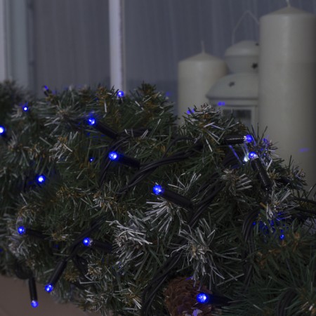 Garland “thread” 10 m, IP65, UMS, dark thread, 100 led, blue glow, white flicker, 220 V-3