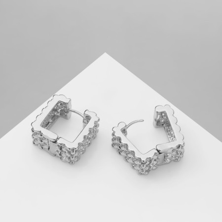 Earrings Metal "Chord" Ornament, Square, Color Silver-3