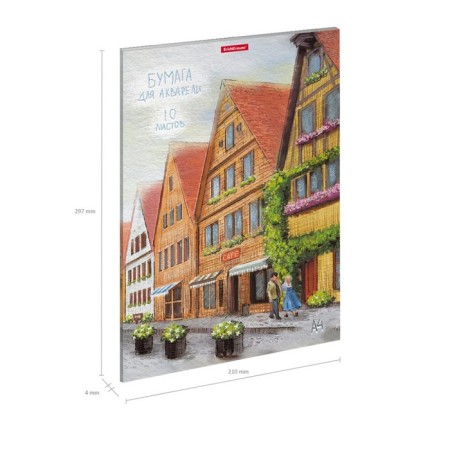 A4 watercolor paper, 10 sheets, block 180 g/m², Erichkrause "Promenade", 100% white, in cardboard folder-3