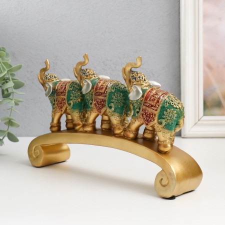 Polystone souvenir "Three elephants on the arc - Popon with red -green" 24x5x15 cm-4