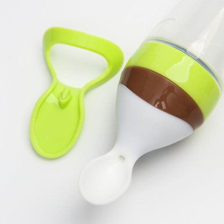 A bottle for feeding, silicone, with a spoon, from 5 months, 90 ml, green color-4