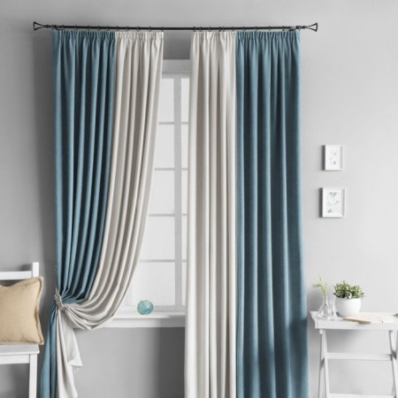 Kerty curtain set, 2x200x270 cm size, white/blue color