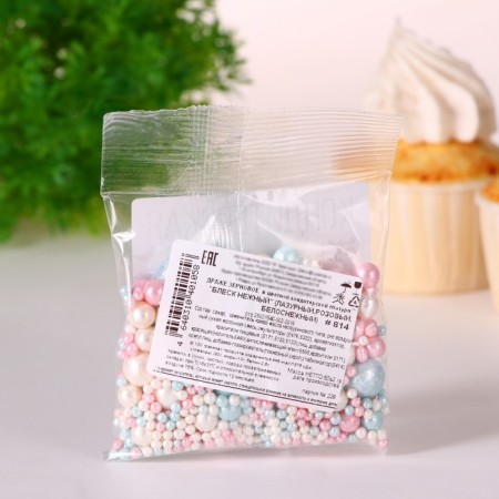 Confectionery sprinkling "Delicate shine": azure, pink, snow -white, 50 g-3