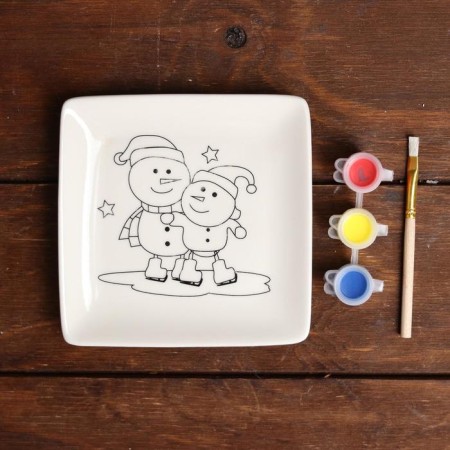 Set a plate for coloring "Snowmen" paint 3 centrals 2 ml, brush-1