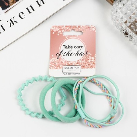 Hair elastic band "Jeanette" (set of 5 pcs) Stripes braid, 5 cm, mix