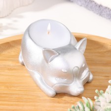 Свеча "Корги" в подсвечнике из гипса, 7,5х10х5,5см,серебро