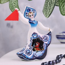 Doll souvenir, gzhel, 11 cm, ceramics