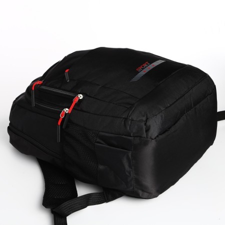 Male backpack on a zipper, 4 outer pockets, black/red color-4