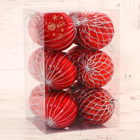 Set of balls plastic D-8 cm, 12 pcs "Exquisite faces" Red-1