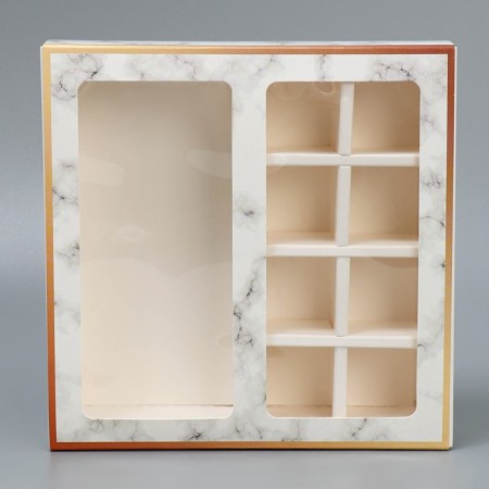 Box for 8 sweets and chocolate with cells, confectionery packaging, “marble” 18 x 18 x 4 cm-2
