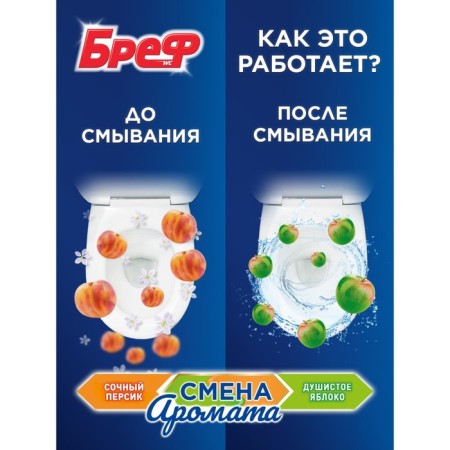 Блок для унитаза Bref Смена Аромата "Сочный персик-Яблоко", 3 шт х 50 гр-2