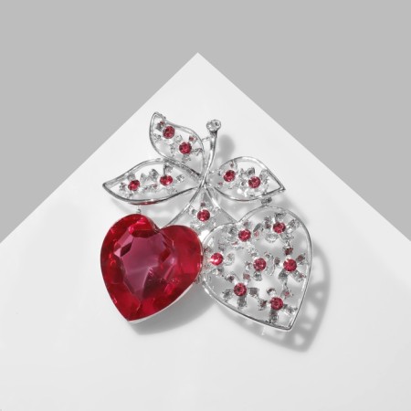 Brooch "Heart" cherries, pink color in silver-2