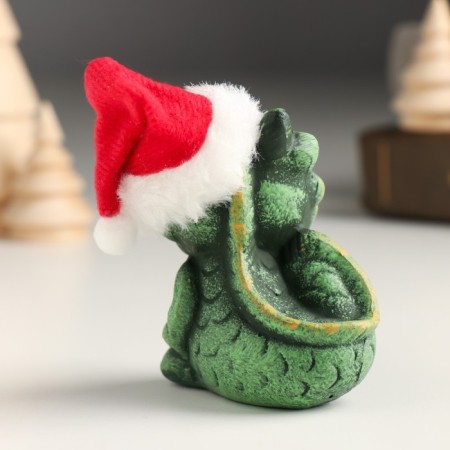 Souvenir ceramics "Green clay dragon in the New Year's cap" 5.8x5x7.5 cm-2