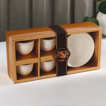 Ceramic coffee coffee Coffee, 8 objects: 4 cups 70 ml, 4 saucers, white color-3