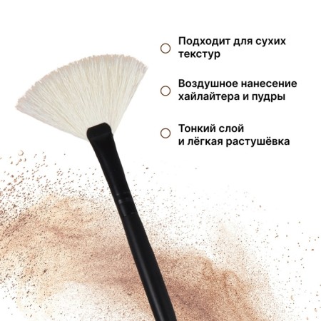 Premium Brush makeup, fan, in a case, 20 cm, black color-2