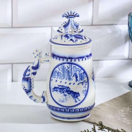 Beer mug "Genre. Hunting", Gzhel-8