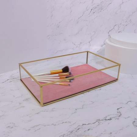 Organizer for storage "Pink RipPles", glass, 1 section, 29 × 17.5 × 6 cm, transparent/copper/pink color-2