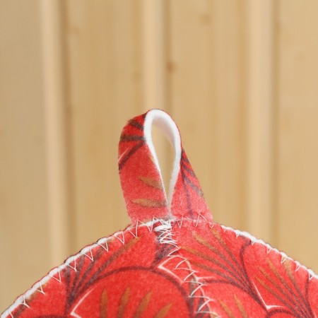 Set for a bath with a print "Fire Dragon": a hat, slippers, rug, red-2