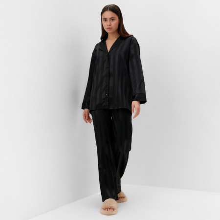 Female pajamas (shirt, trousers) kaftan "strip", black, size 48-50