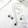 Set 3 objects: earrings, pendant, dimensionless "Edel" flowers, blue color in silver, 50 cm