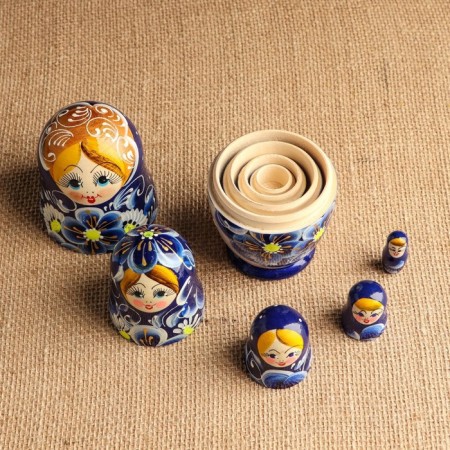 Matryoshka 5 puppet "Nina" blue, 13cm, manual painting.-6