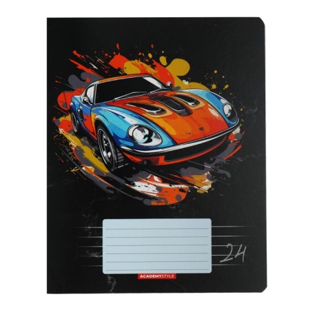 Notebook 24 sheets in the "Car in Black" line, cover coated cardboard, VD-LK, block 60 g/m2, 5 types, mix-2