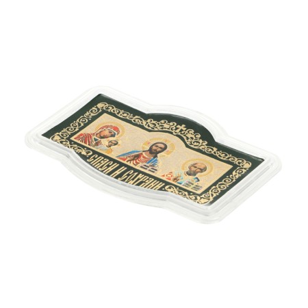 Save and save the icon into the car, triptych, plastic with embossing
