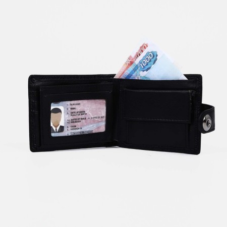 Male purse for magnet, department for bills, for maps, for coins, black color-3