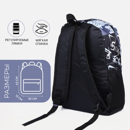 School backpack from textiles on lightning, 3 pockets, black color-1