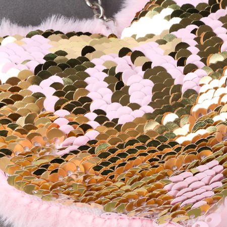 Soft toy "heart" with sequins, on the key fob, 10 cm, pale pink color-3