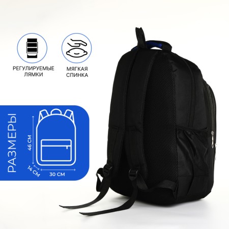 Youth backpack on a zipper, 4 pockets, black/blue color-1