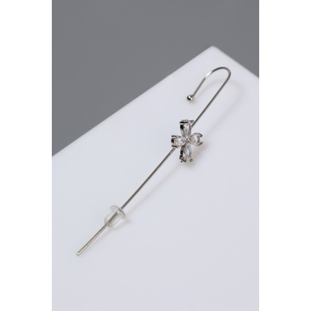 Earring "Kaff" Pin, a four -leaflet, white color in silver-4
