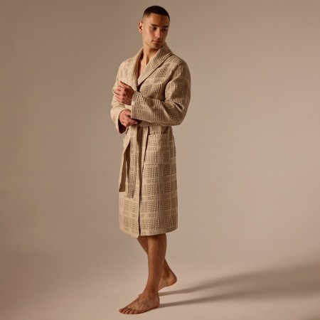 Wafel dressing gown Male SL Home: Chess "Sabbia", size L, 100% cotton, 340 g/m2-4