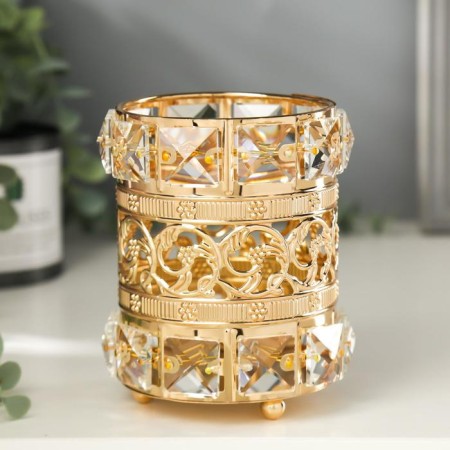 Summary metal, glass for 1 candle "Crystals and flowers" gold 11.5x10x10 cm-1