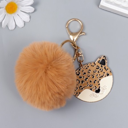 Fluffy on a ring with a carbine, metal "Leopard" Beige 12x6.5 cm-1
