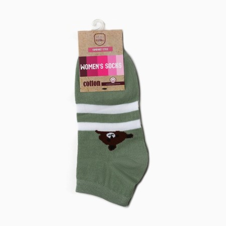 Women's socks shortened "cubs", white/olive color, river 23-25-2