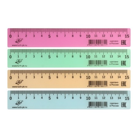 Ruler 15 cm, opaque, pastel, mix