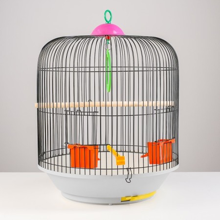 Bird cage is round, two -tier welded, large pallet, 39 x 44 cm, mix of flowers