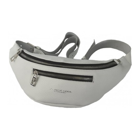 Waist bag, 2 parts on a zipper, adjustable belt, white color