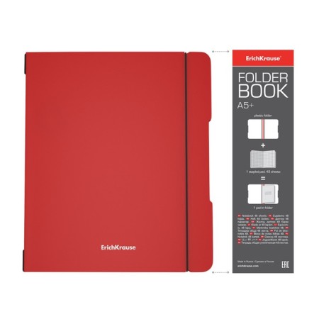 Notebook A5+, 48 sheets in the Erichkrause "Folderbook", removable plastic cover, elastic bands, offset unit, white 100%, red-1